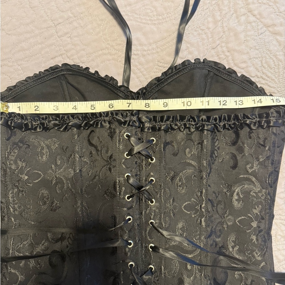 Vintage| XL |Black Jacquard |Corset |Bustier Top |Lace Up |Boned |Sexy|Goth - Picture 4 of 16